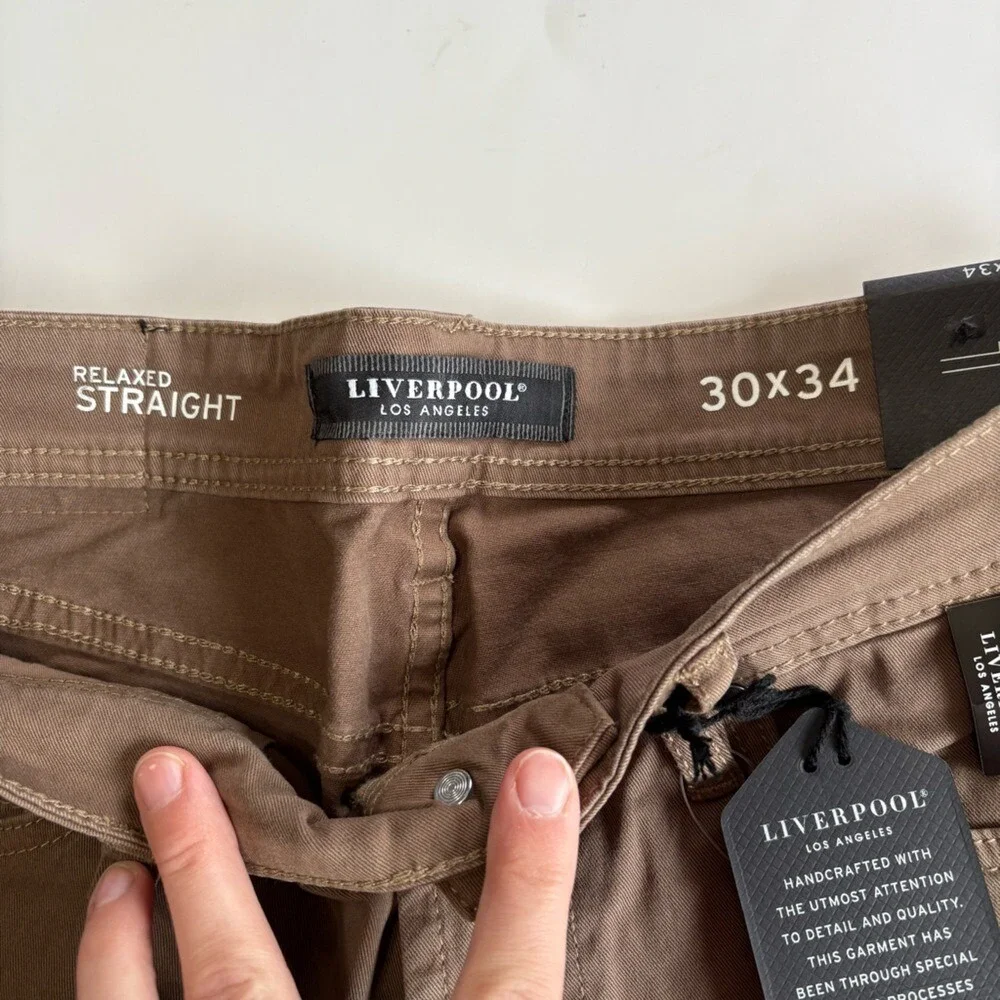 Liverpool Men's 30x34 Cub Relaxed Straight‎ Pants Brown Casual NEW